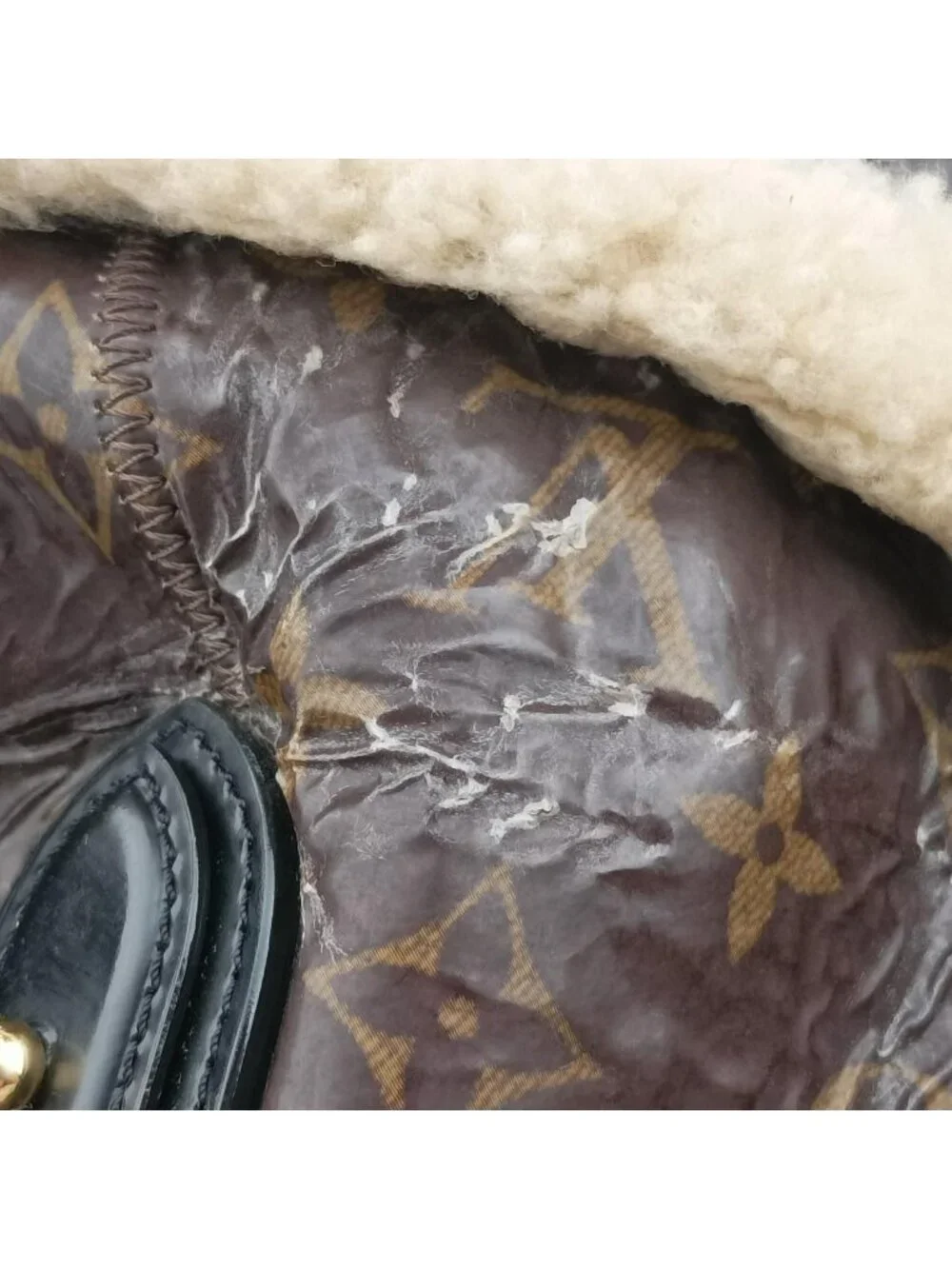 Louis Vuitton Monogram Shearling Tote Brown Cream Patent